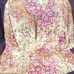 Catherines Pink and Cream Graphic Peplum Blouse